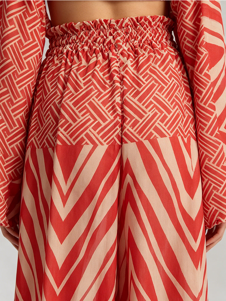 Samira | Conjunto kaftan con estampado chevron rojo