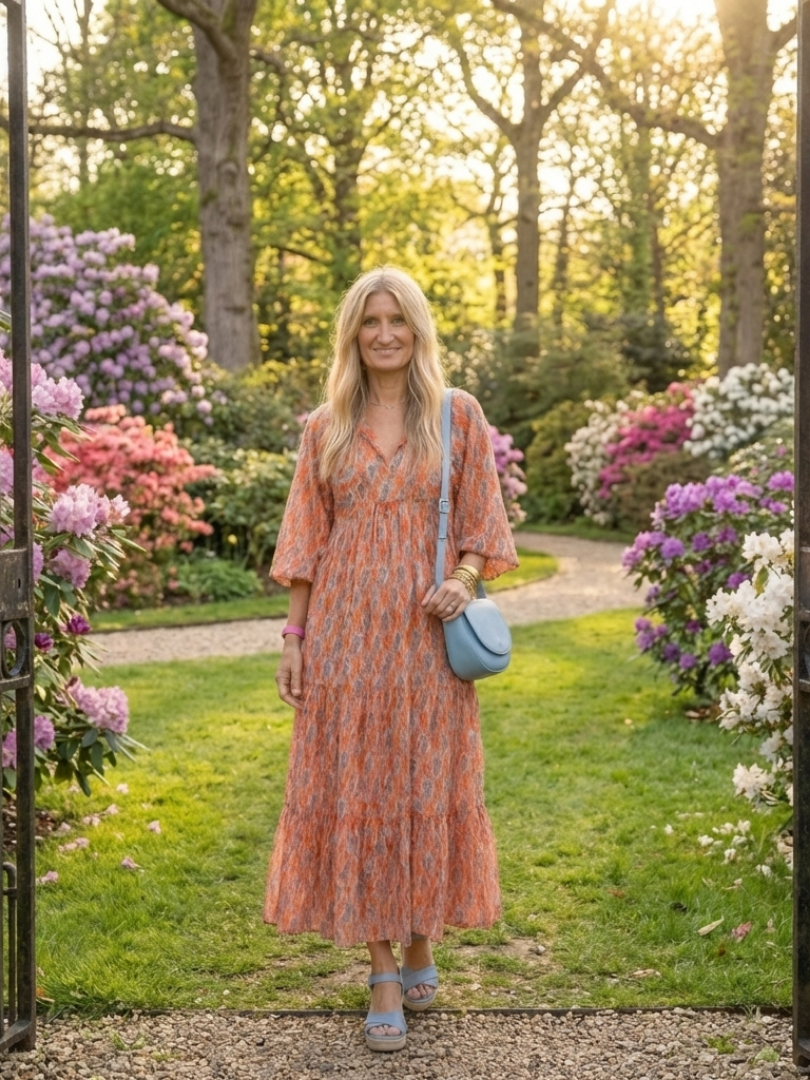 Cloe | Vestido Midi Geométrico con Volantes