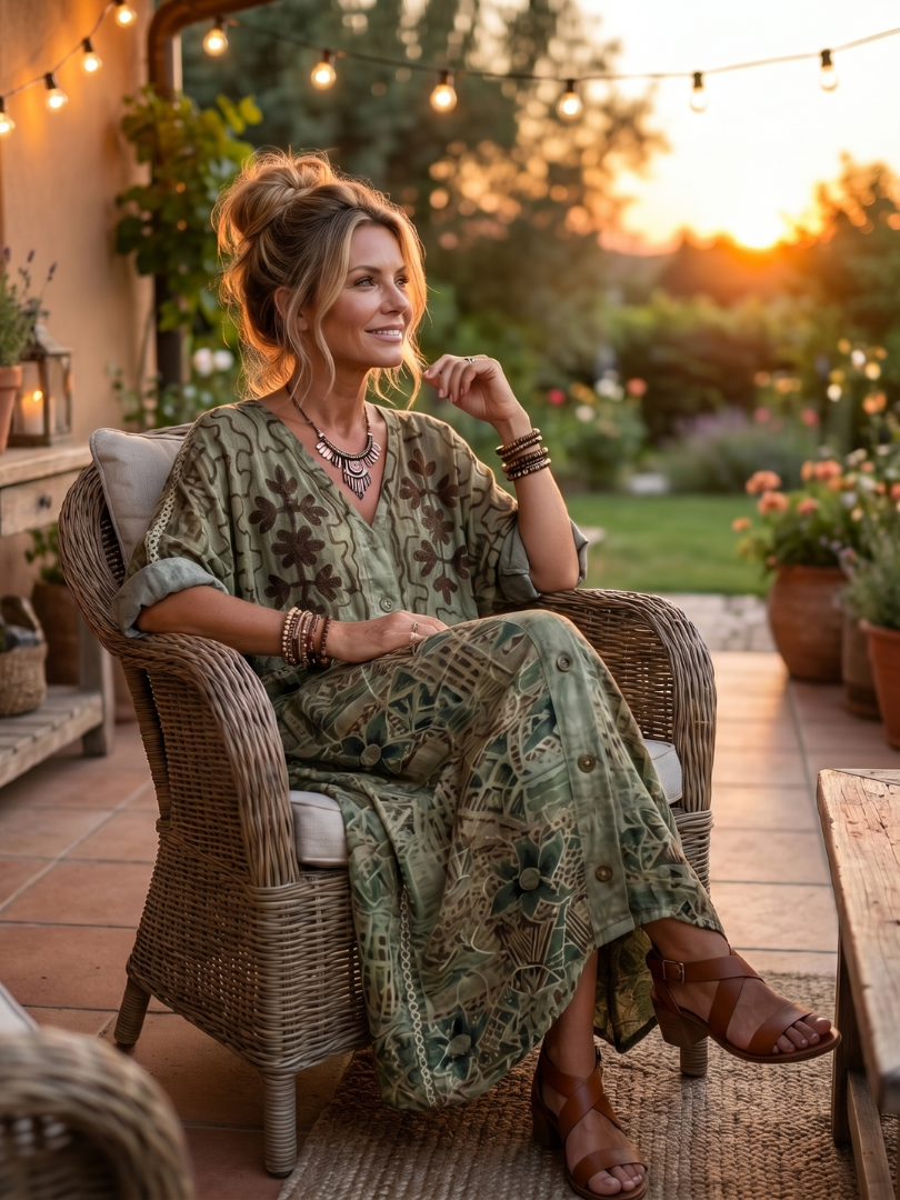 Mónica | Vestido Midi Bordado con Botones