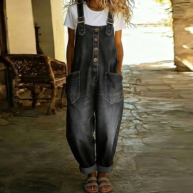Mara | Peto vaquero vintage en algodón suave con tirantes ajustables