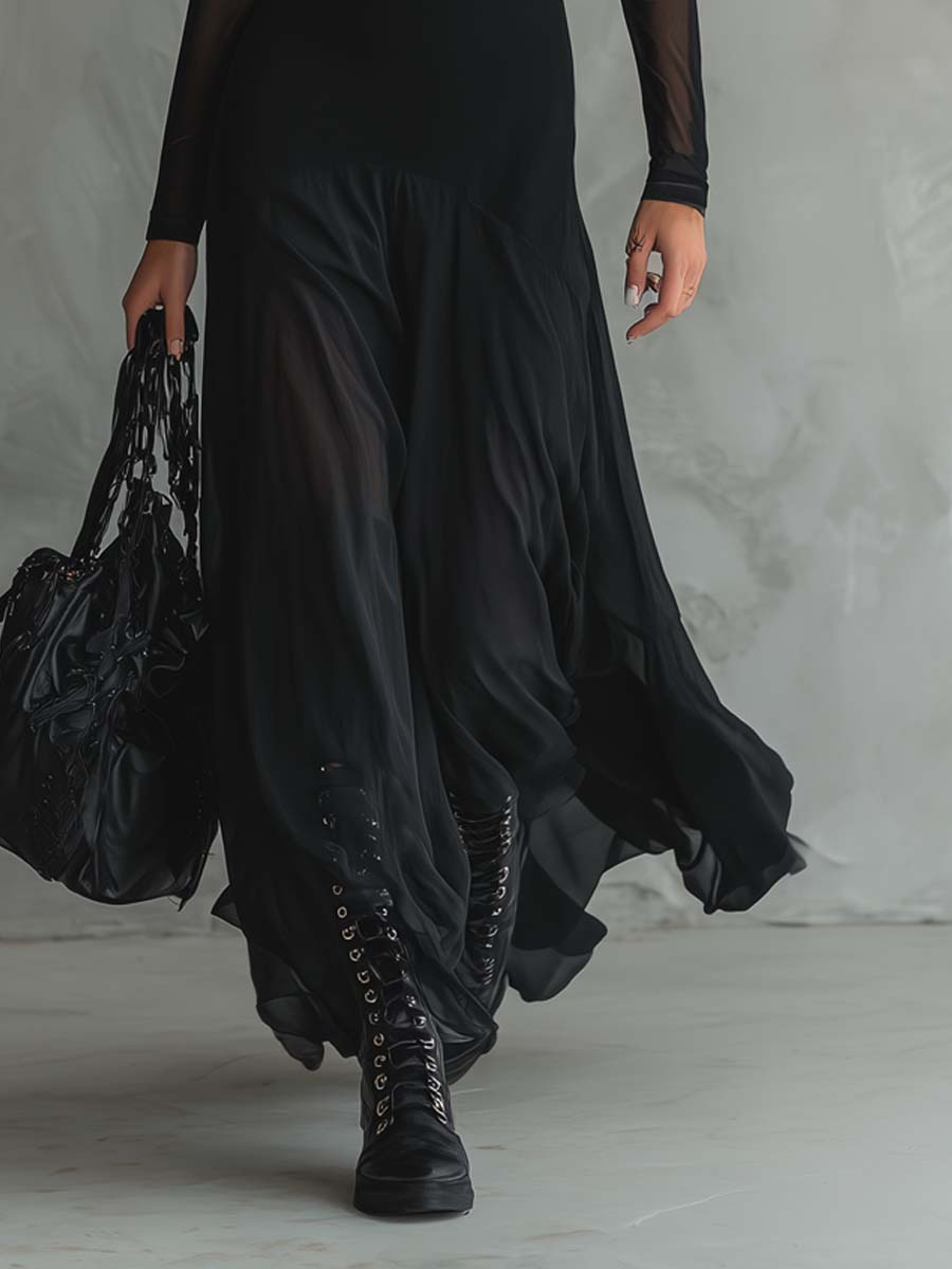 Nerea ¦ Vestido largo de corte holgado en tul negro