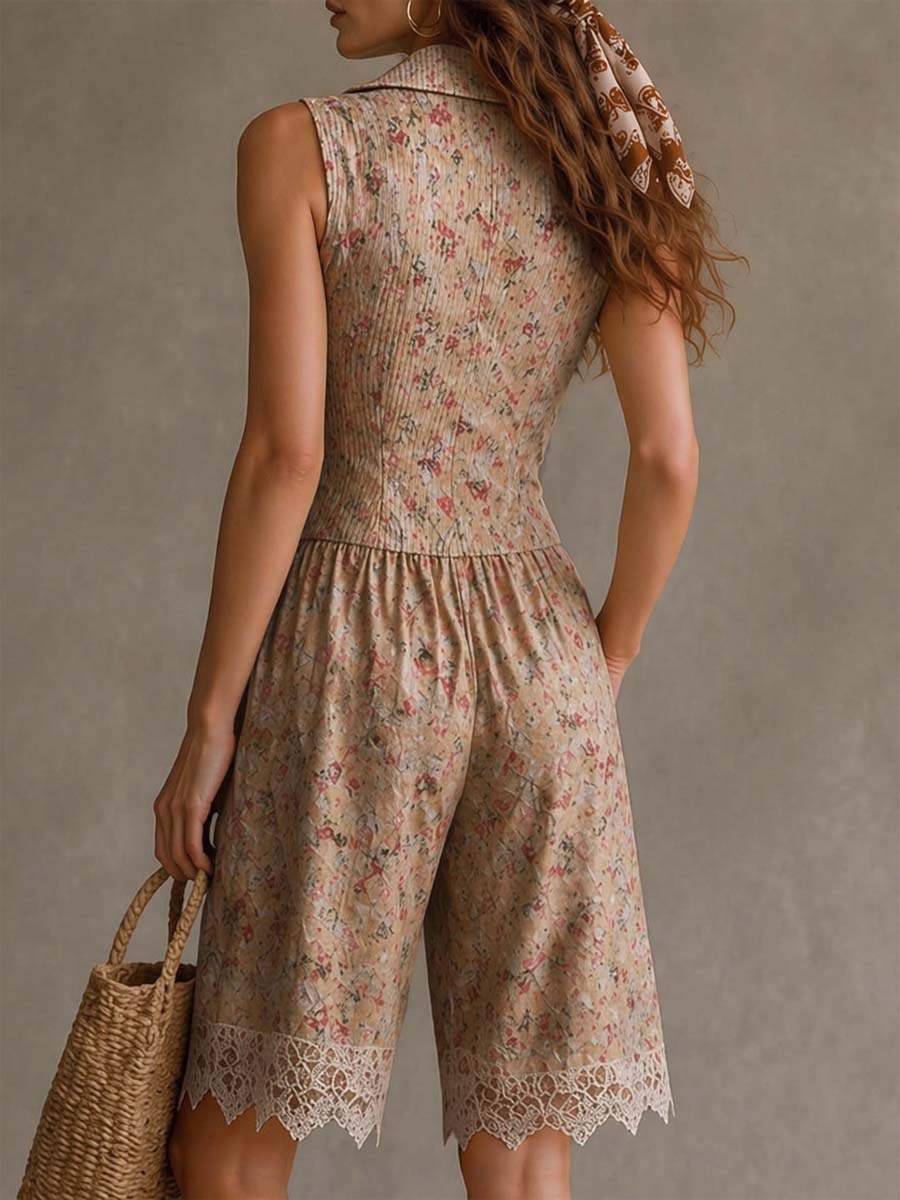 Rocío | Peto de sarga con estampado floral en la espalda y encaje
