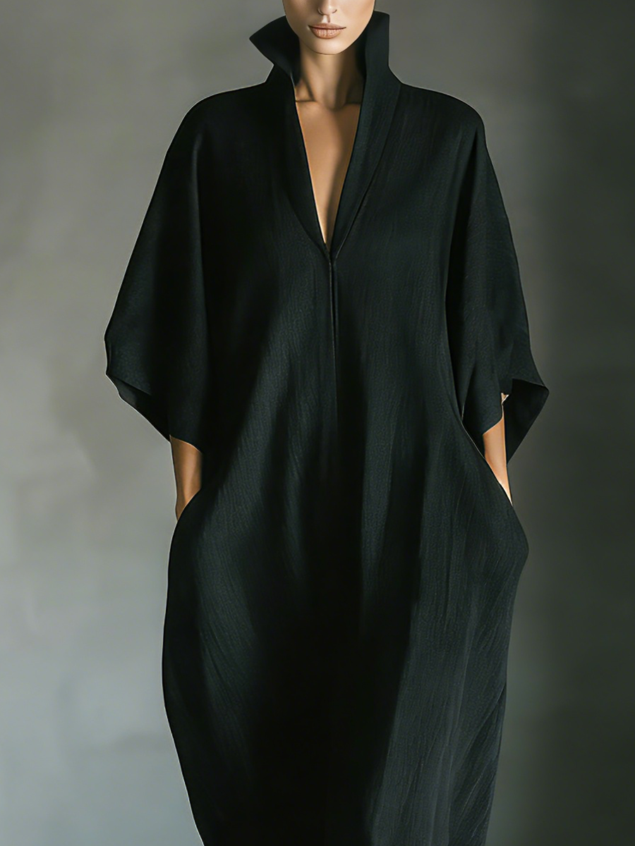Constanza | Maxivestido Negro con Manga Kimono y Escote en V