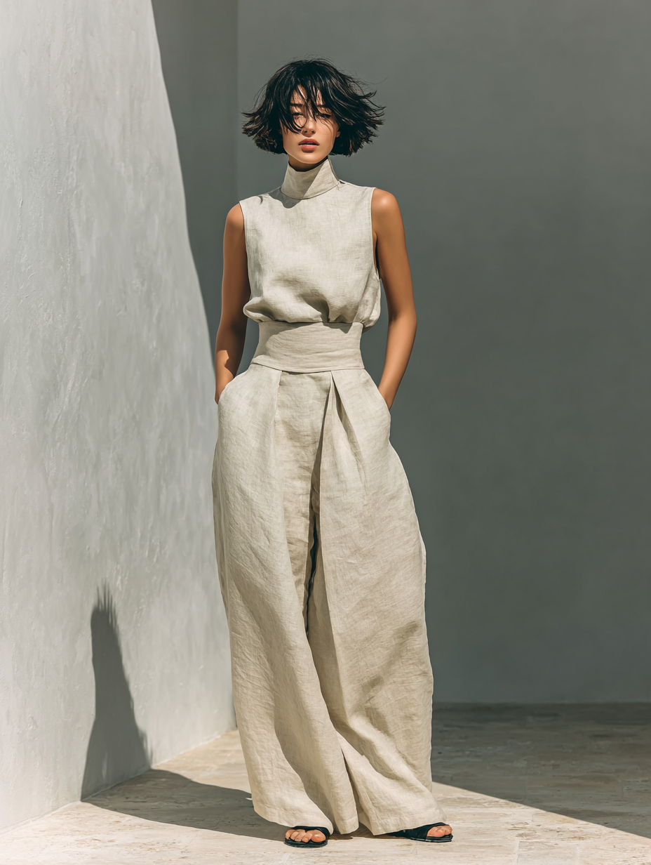 Elsa | Conjunto de algodón y lino con blusa sin mangas y pantalón ancho