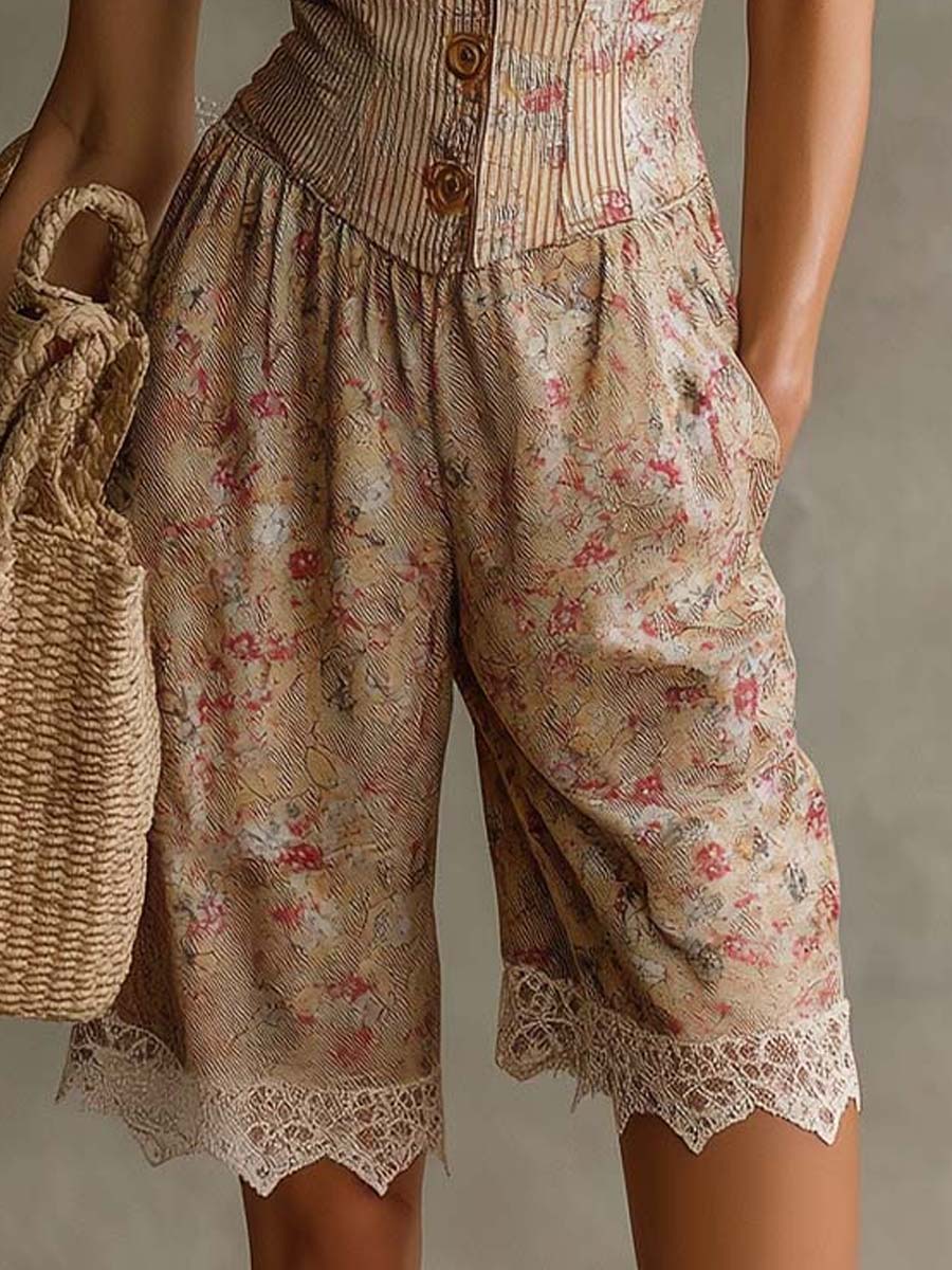 Rocío | Peto de sarga con estampado floral en la espalda y encaje