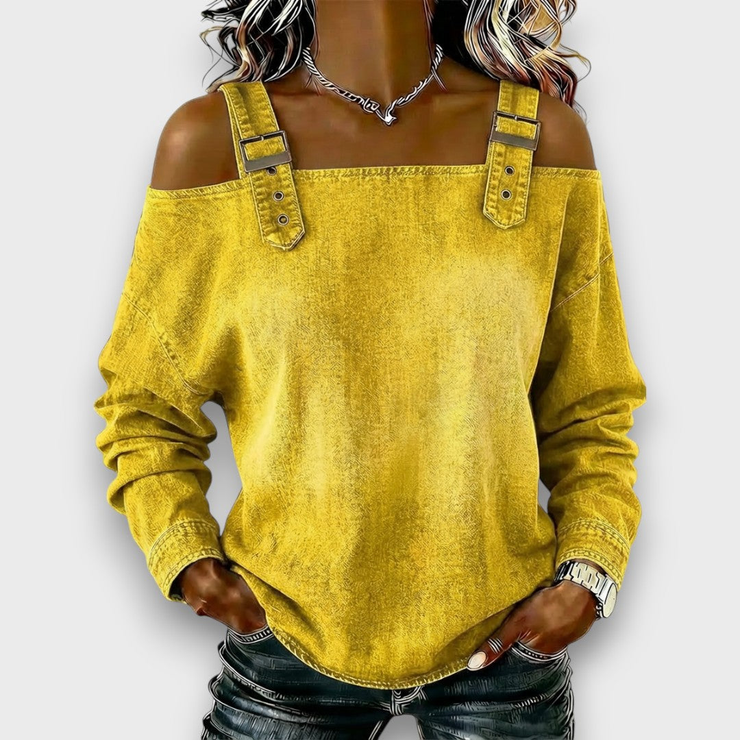 Olivia | Top vaquero de hombros descubiertos