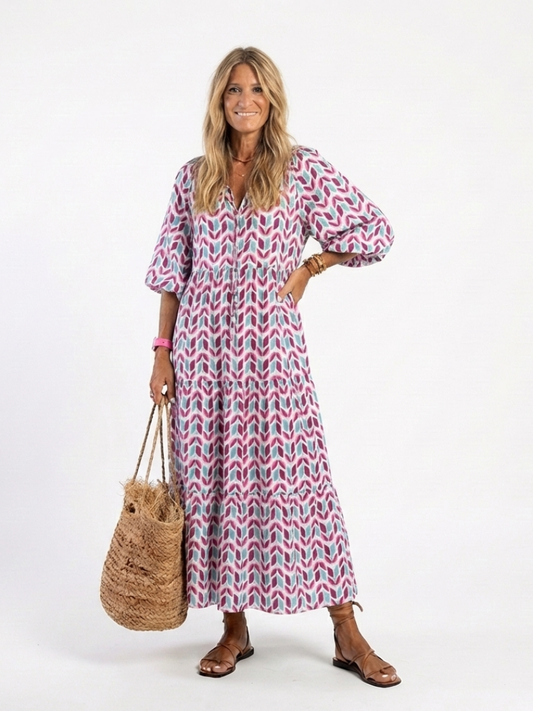 Paloma | Vestido Midi Geométrico con Volantes