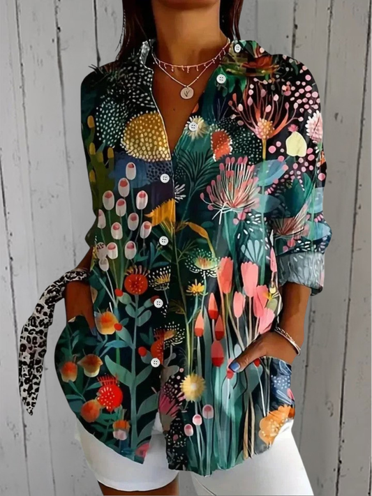 Violeta | Blusa artística vibrante de botones