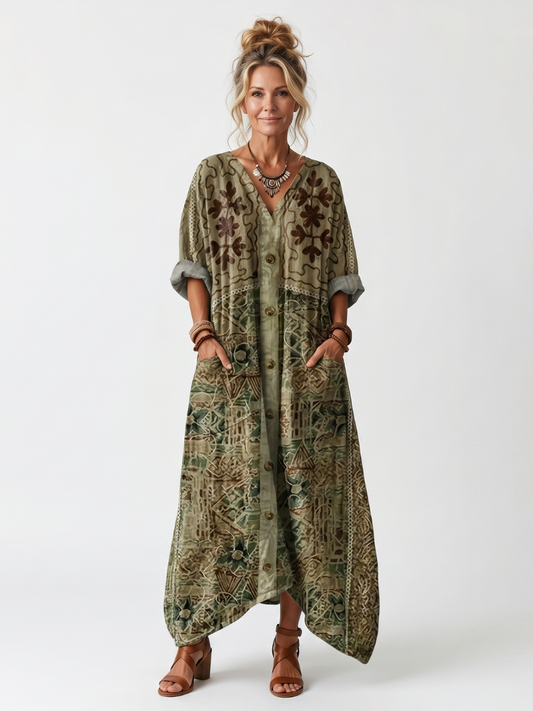 Mónica | Vestido Midi Bordado con Botones