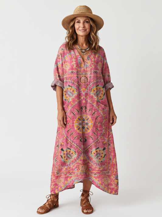 Margarita | Vestido Midi Estampado con Bolsillos