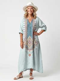 Claudia | Vestido Midi Bordado con Bolsillos