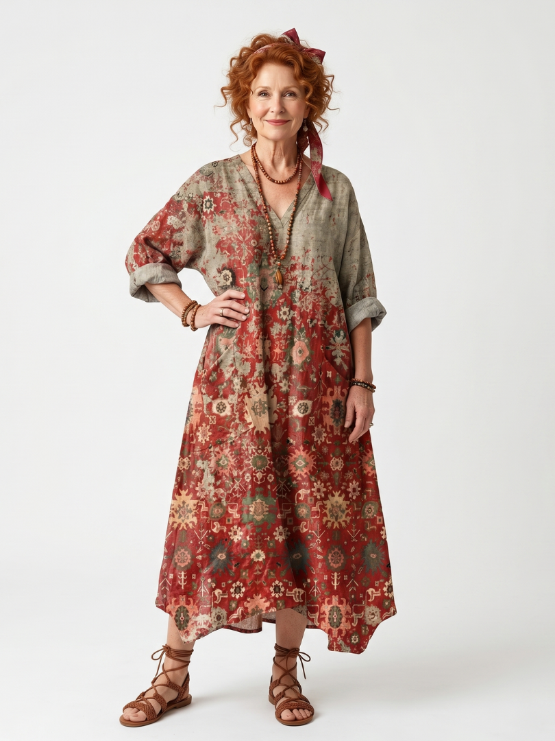 Silvia | Vestido Midi Estampado con Bolsillos