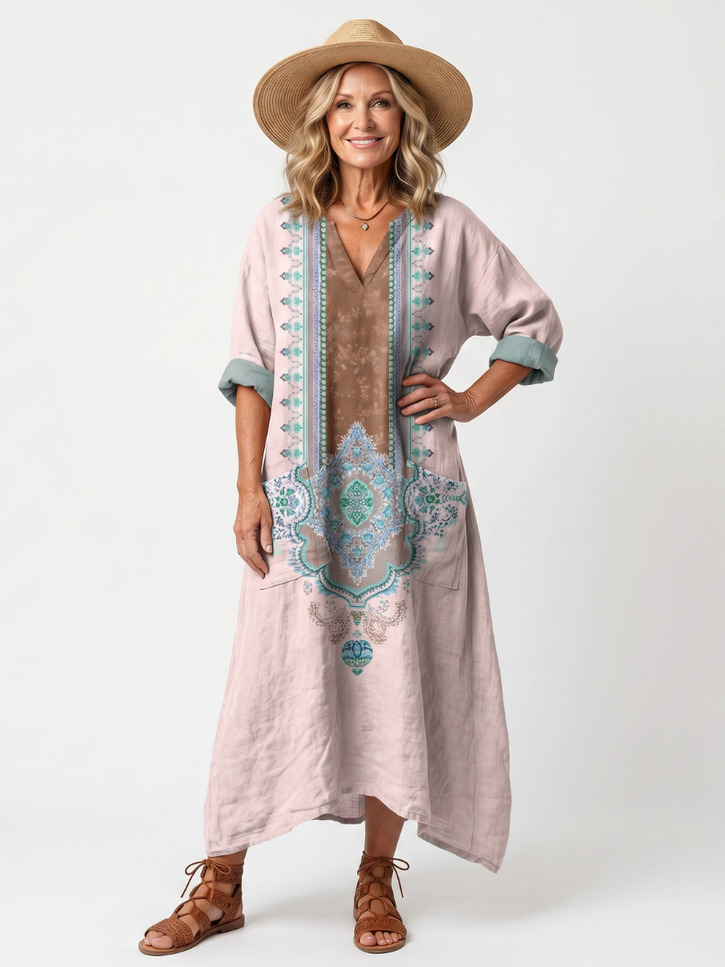 Matilde | Vestido Midi Bordado con Bolsillos