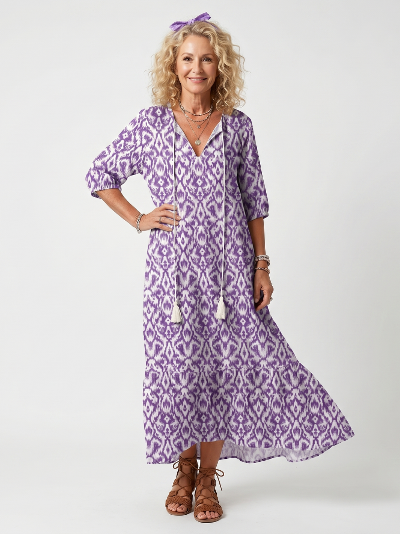 Begoña | Vestido Midi Estampado con Pompones