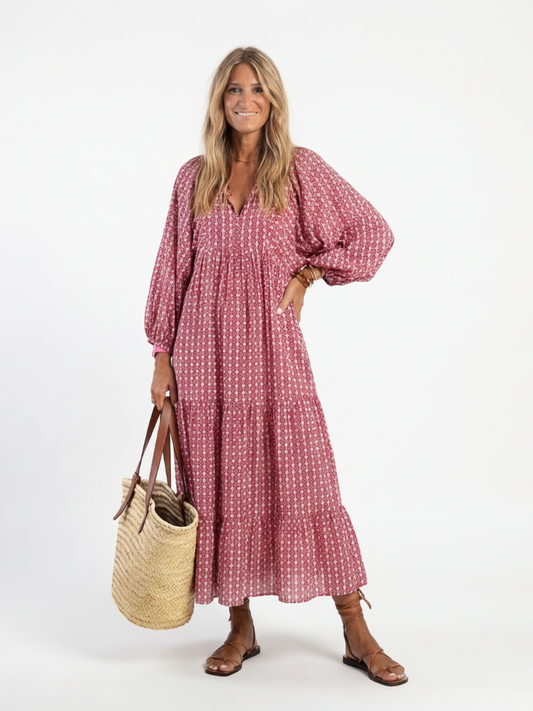 Isabel | Vestido Midi Geométrico Anudado