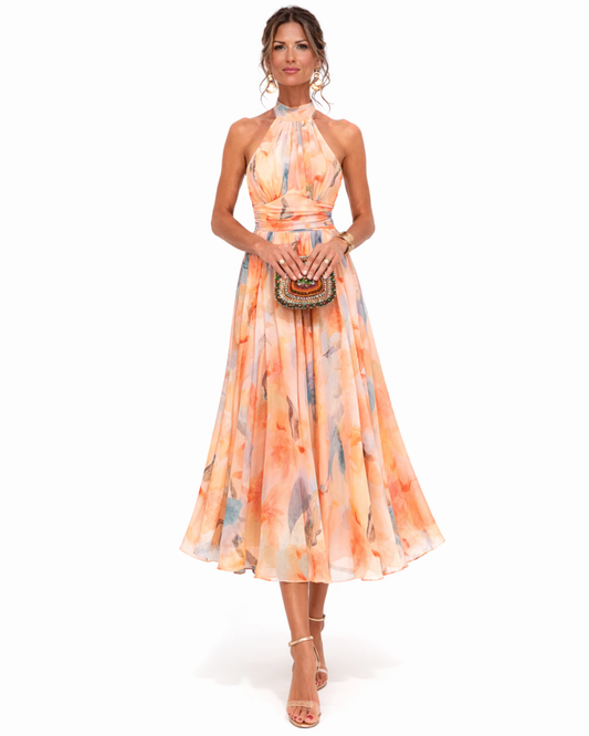 Aurora - Vestido con cuello halter y estampado de acuarela