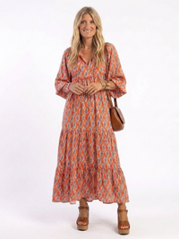 Cloe | Vestido Midi Geométrico con Volantes
