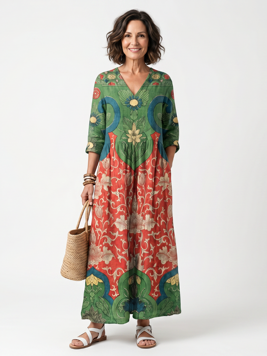 Amelia | Vestido Midi Floral con Cintura Fruncida