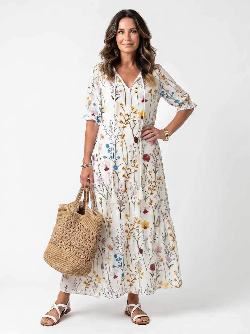 Noemí | Vestido Midi Bohemio con Pompones