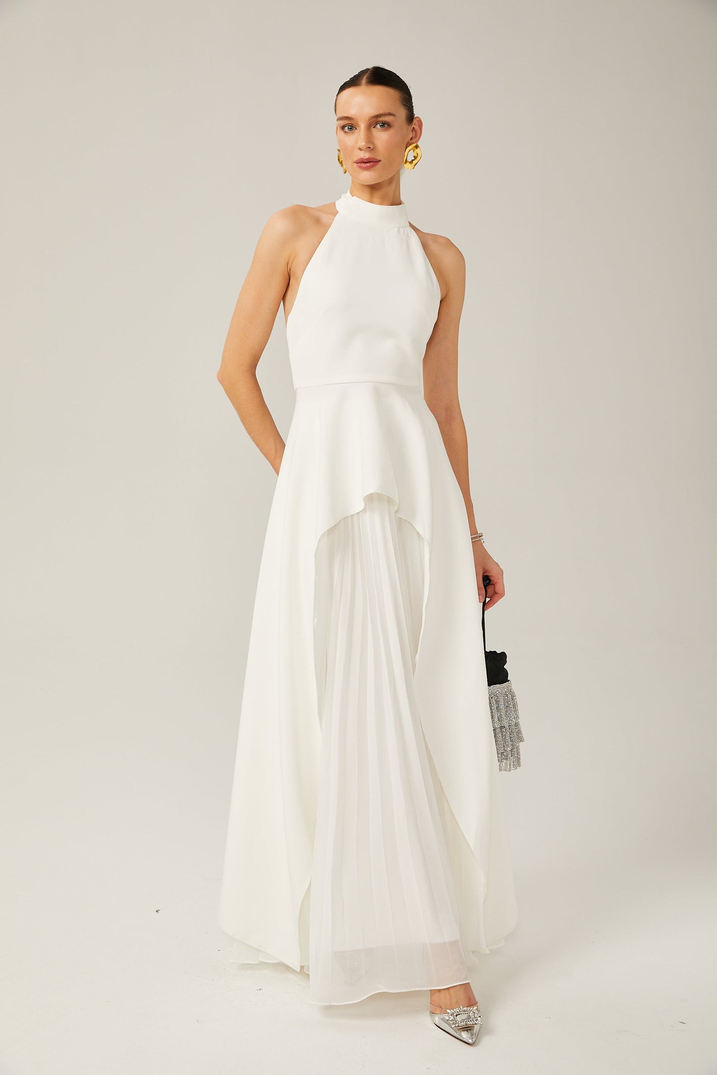 Inés | Vestido largo con capas y cuello halter