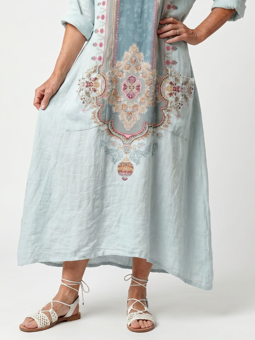 Claudia | Vestido Midi Bordado con Bolsillos