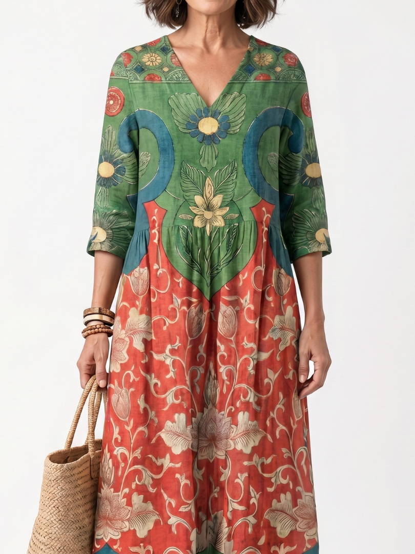 Amelia | Vestido Midi Floral con Cintura Fruncida