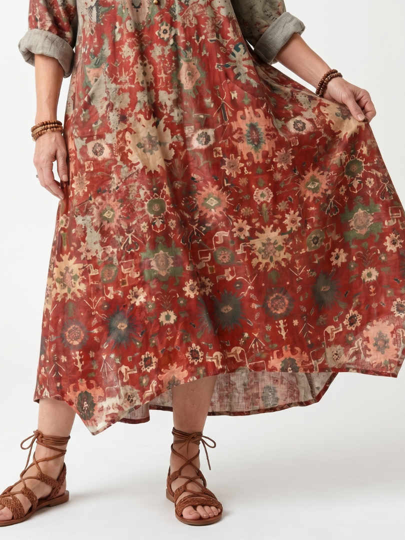 Silvia | Vestido Midi Estampado con Bolsillos