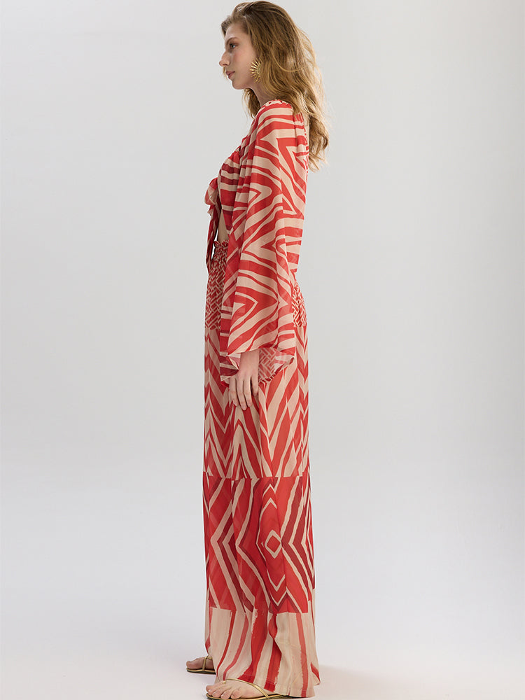 Samira | Conjunto kaftan con estampado chevron rojo
