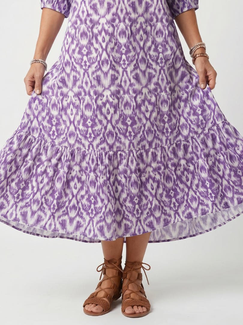 Begoña | Vestido Midi Estampado con Pompones