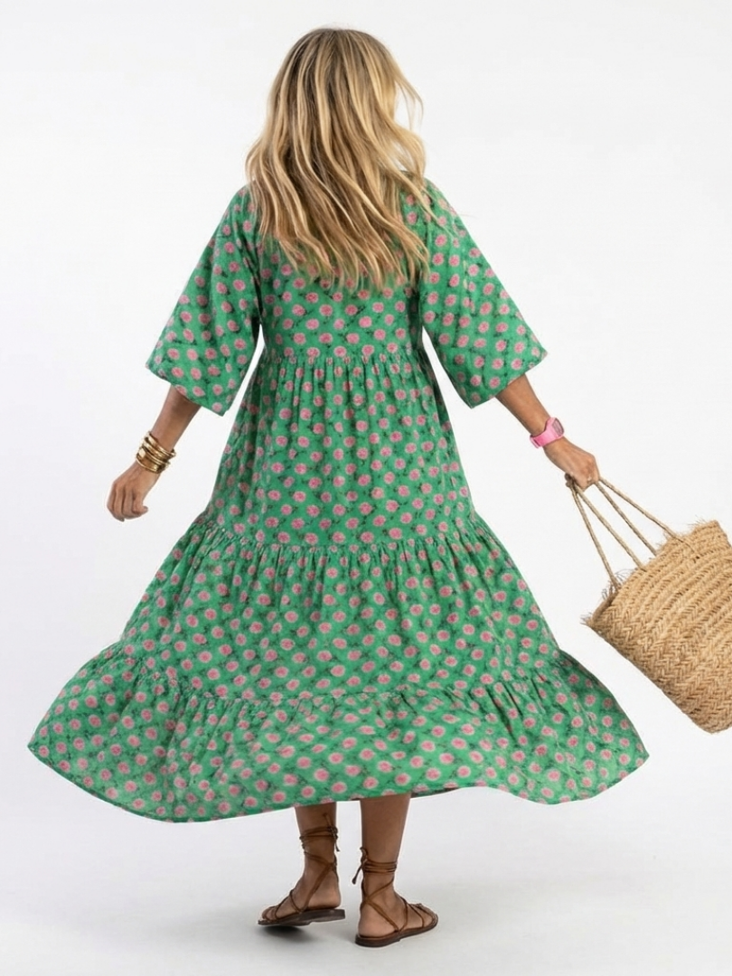 Carmela | Vestido Midi Floral con Volantes