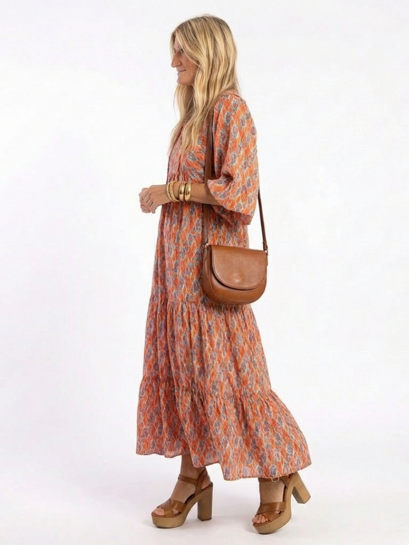 Cloe | Vestido Midi Geométrico con Volantes