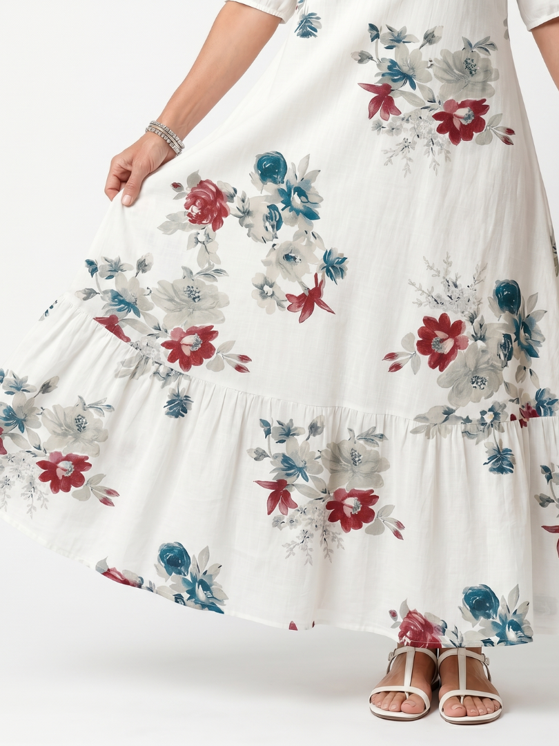 Elena | Vestido Midi Floral con Pompones