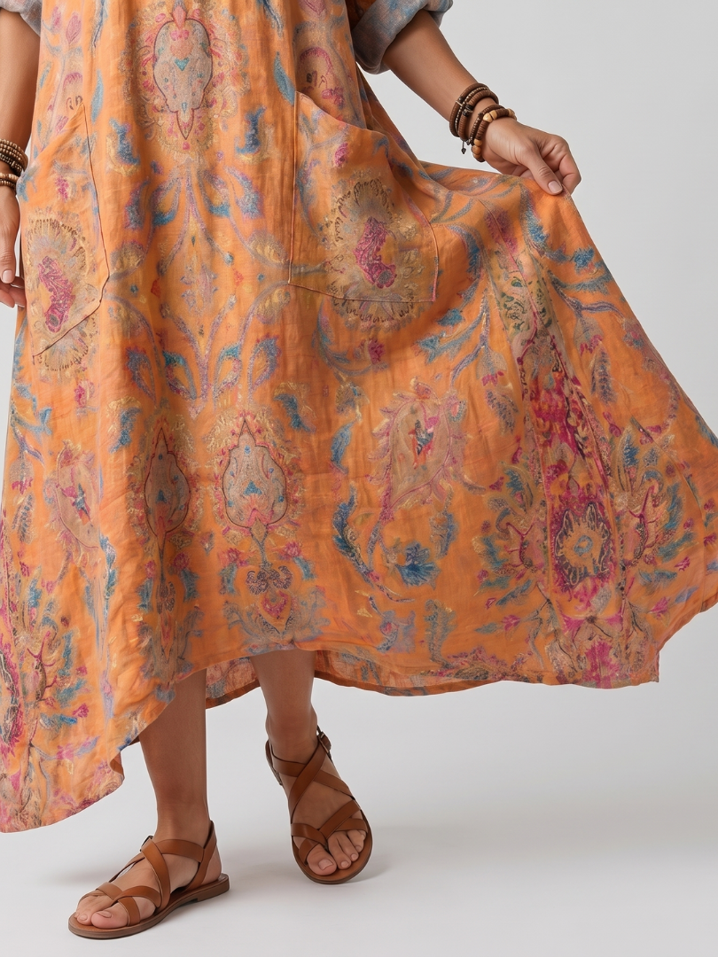 Sonia | Vestido Midi Estampado con Bolsillos