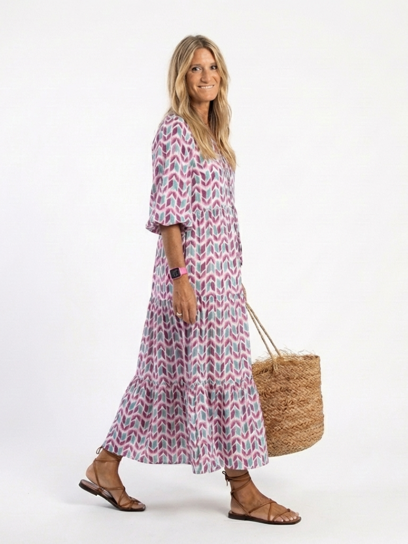 Paloma | Vestido Midi Geométrico con Volantes