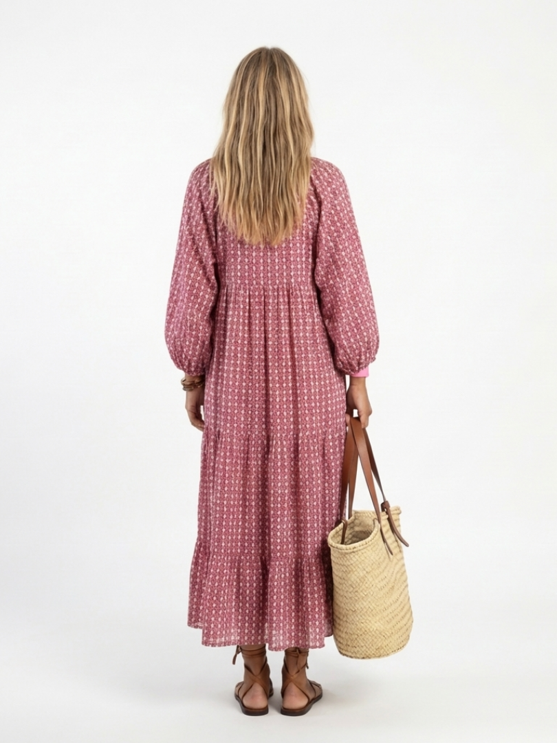 Isabel | Vestido Midi Geométrico Anudado