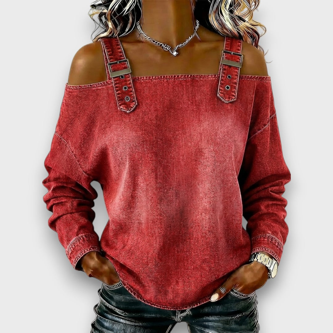 Olivia | Top vaquero de hombros descubiertos