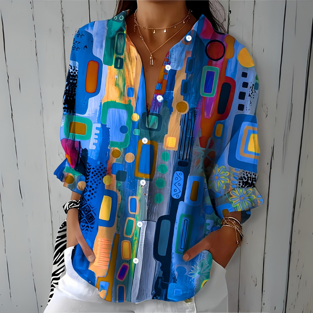 Ximena | Blusa artística vibrante de botones