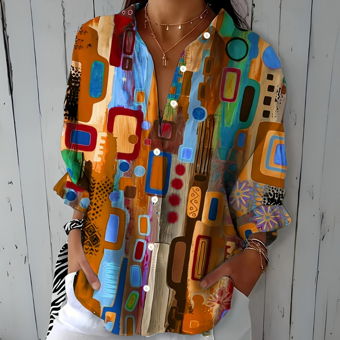 Ximena | Blusa artística vibrante de botones