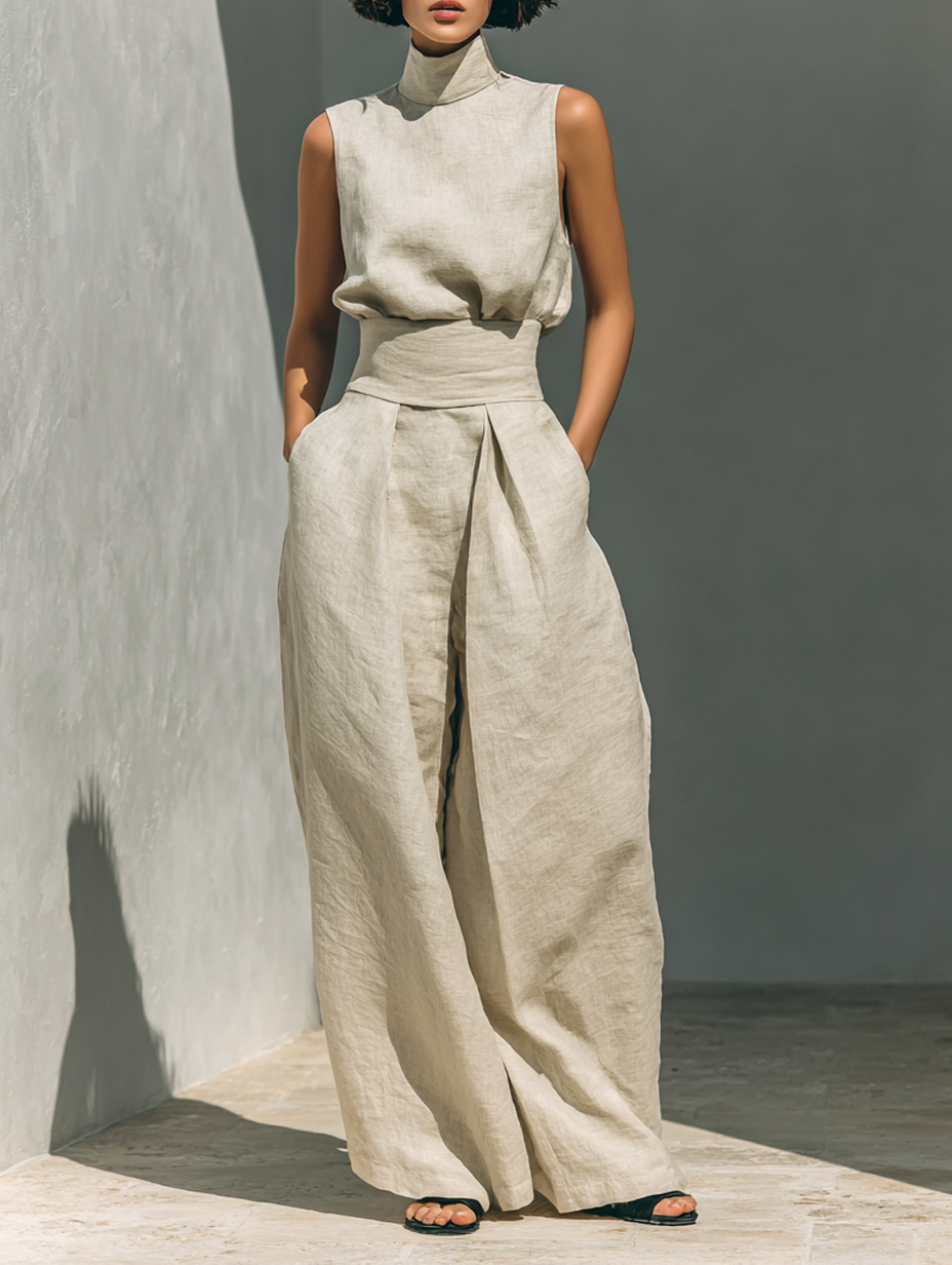 Elsa | Conjunto de algodón y lino con blusa sin mangas y pantalón ancho