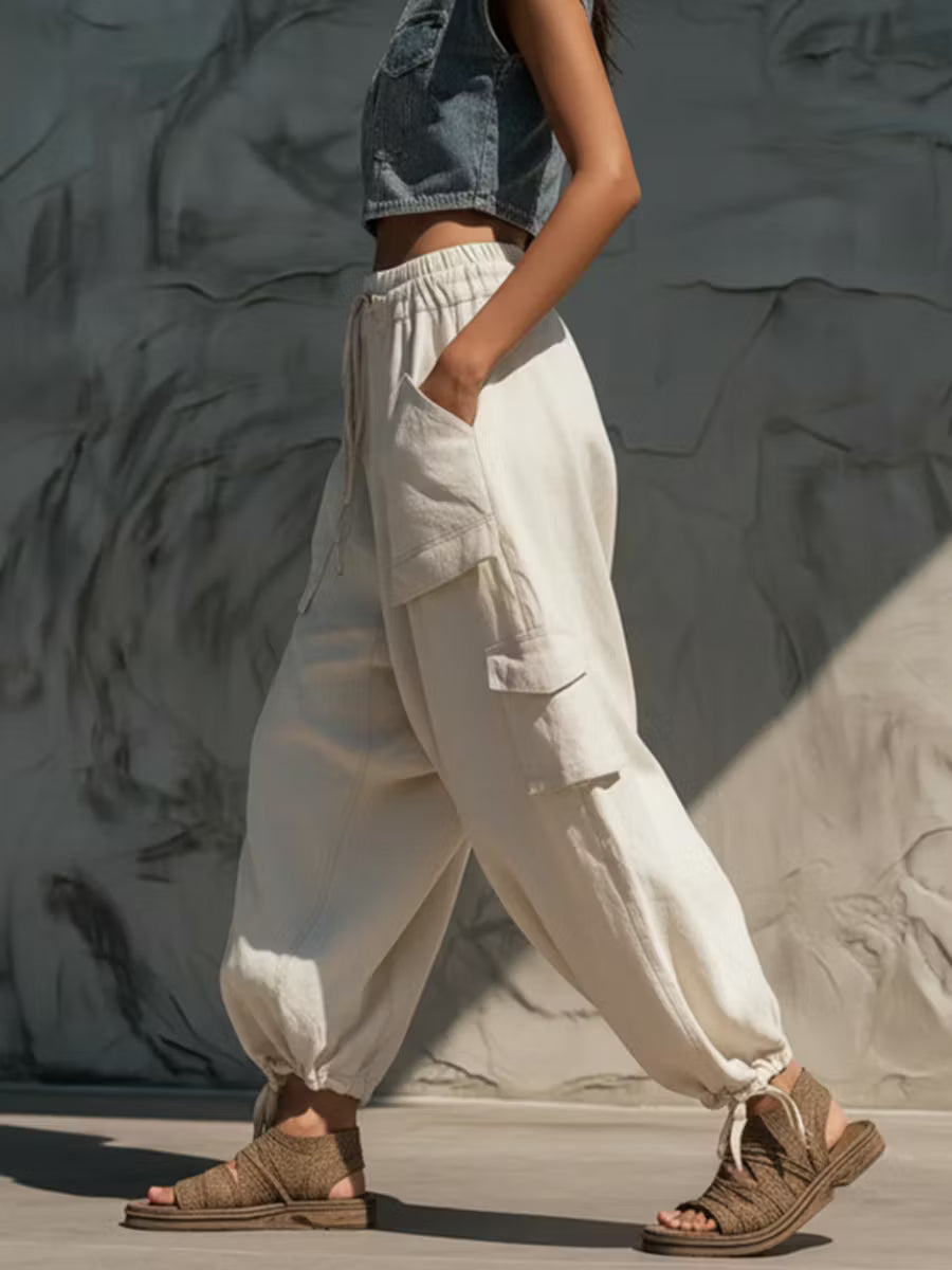 Jana | Pantalón cargo de algodón de corte harem