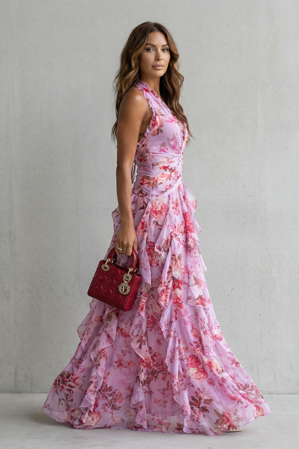 Rosaura | Vestido Largo con Cascada de Rosas