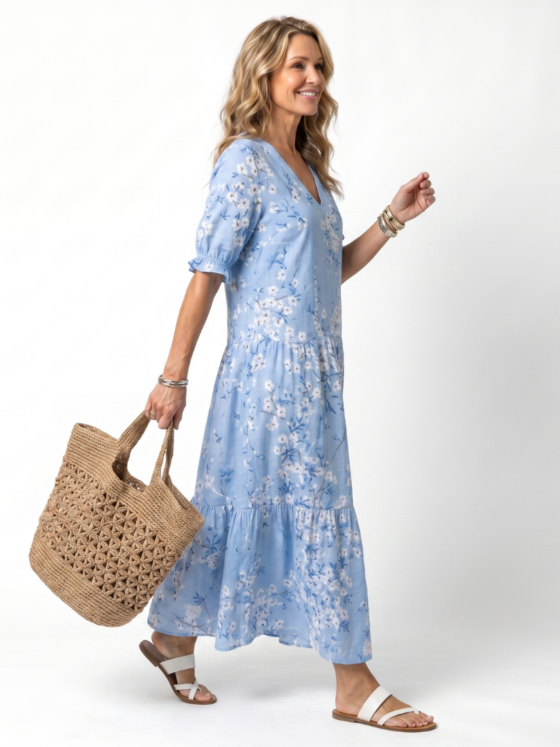 Micaela | Vestido Midi Floral con Pompones