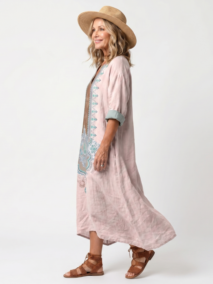 Matilde | Vestido Midi Bordado con Bolsillos