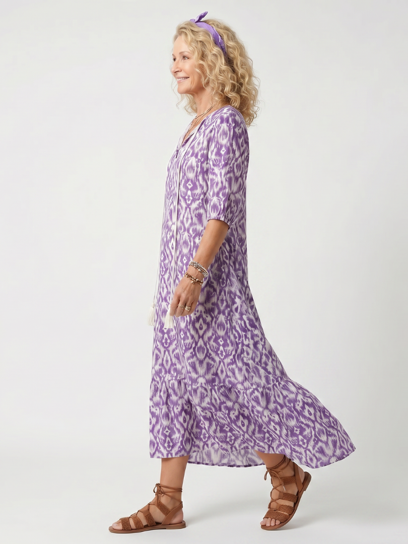 Begoña | Vestido Midi Estampado con Pompones