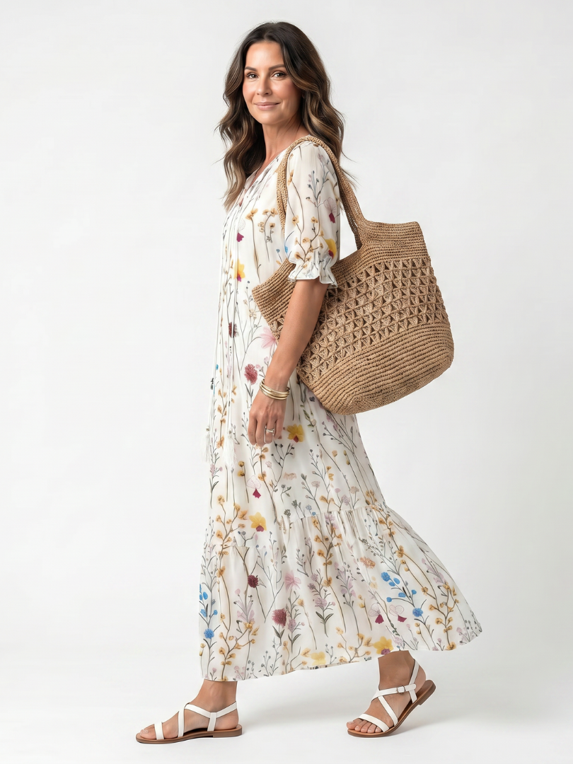 Noemí | Vestido Midi Bohemio con Pompones