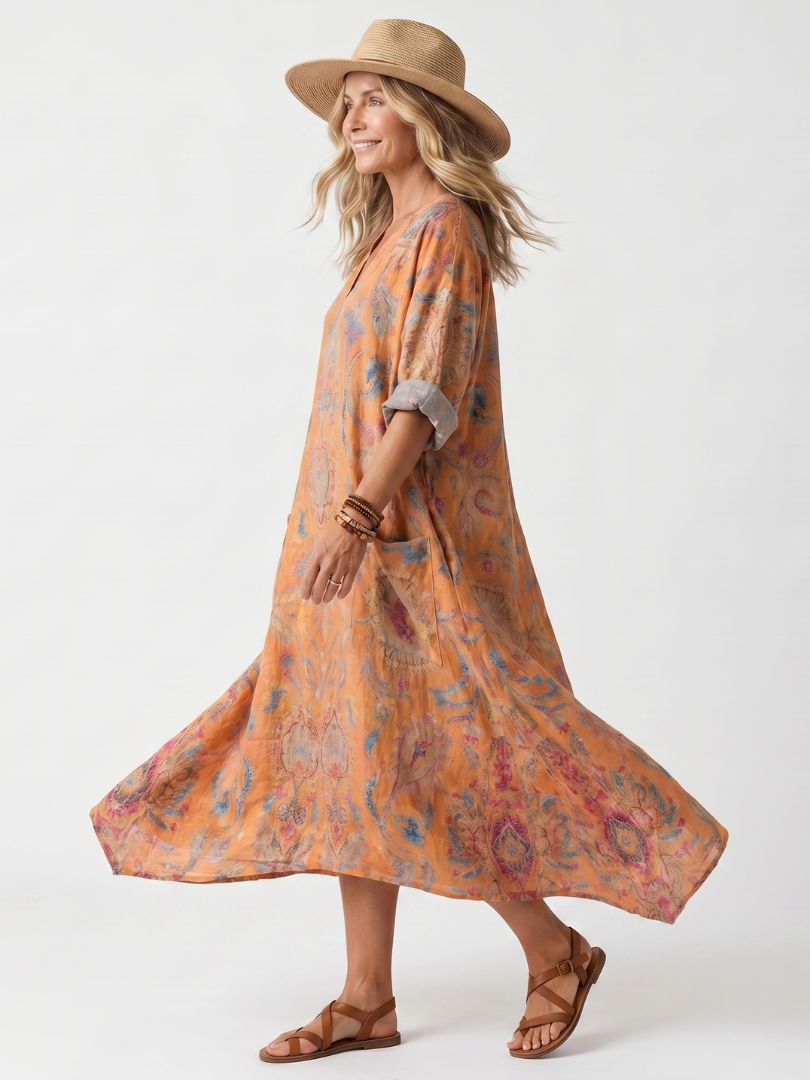 Sonia | Vestido Midi Estampado con Bolsillos