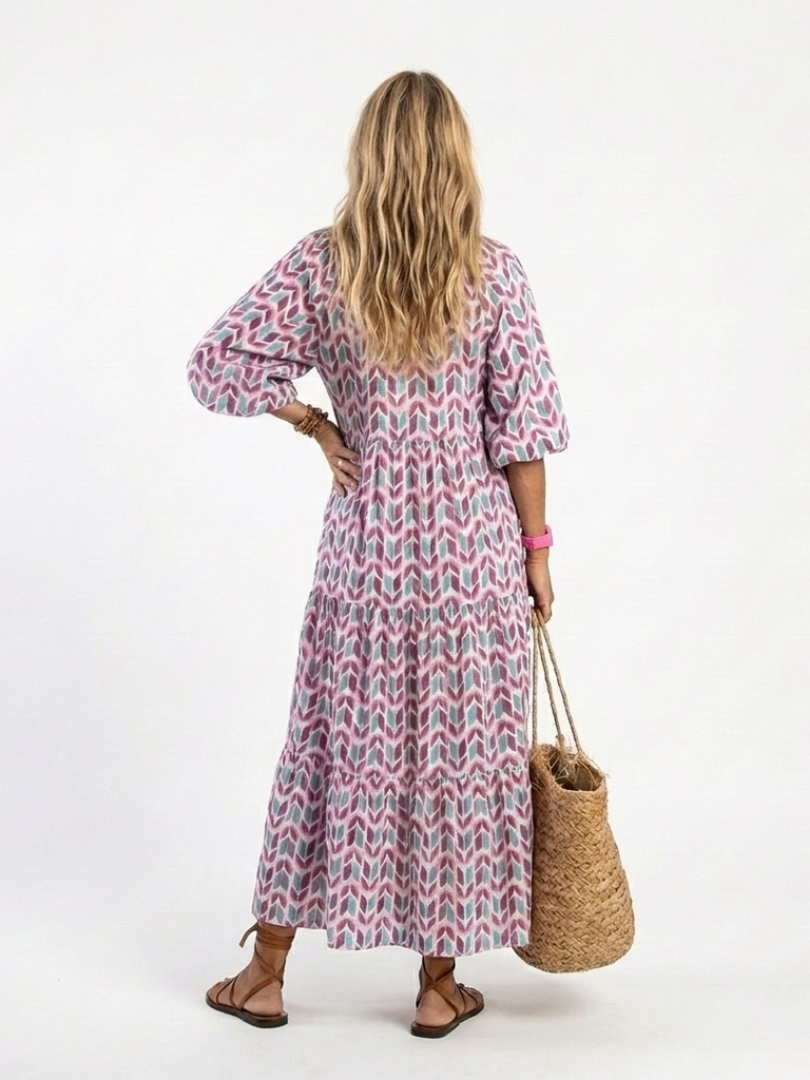 Paloma | Vestido Midi Geométrico con Volantes