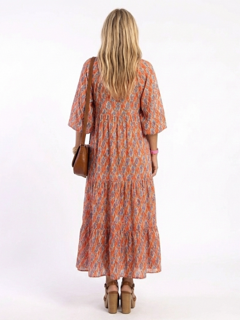 Cloe | Vestido Midi Geométrico con Volantes
