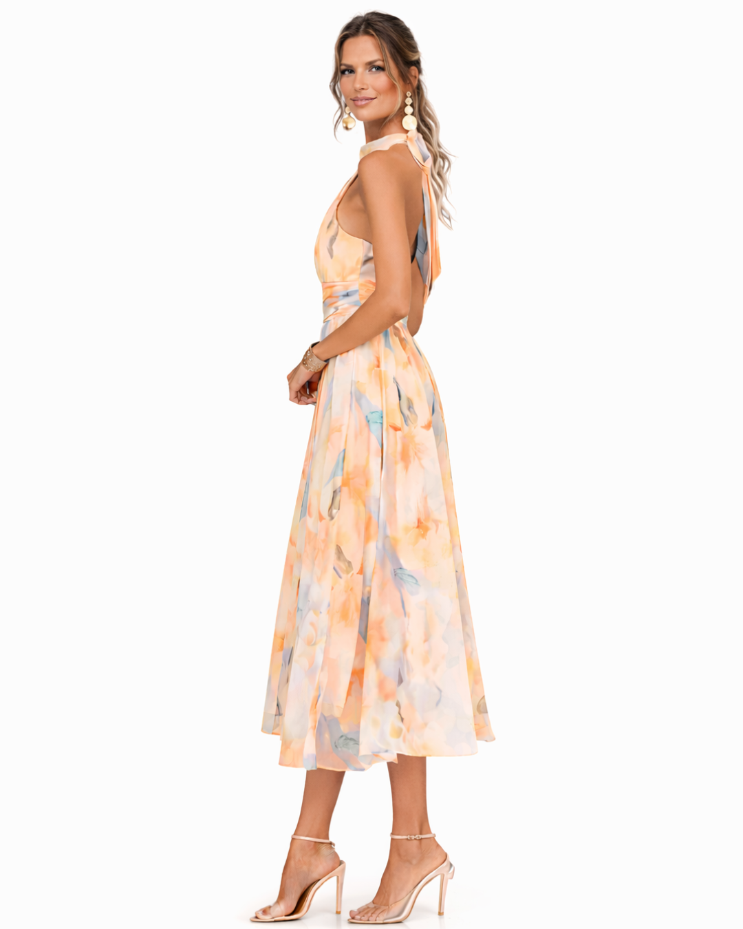 Aurora - Vestido con cuello halter y estampado de acuarela