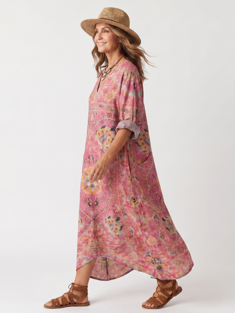 Margarita | Vestido Midi Estampado con Bolsillos